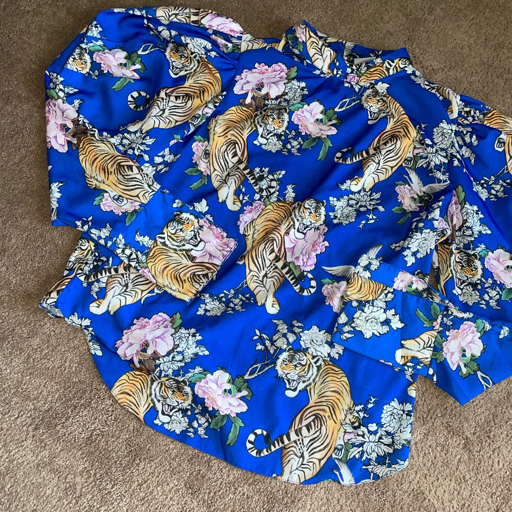 Blue Multi Color Puffy Long Sleeve Blouse